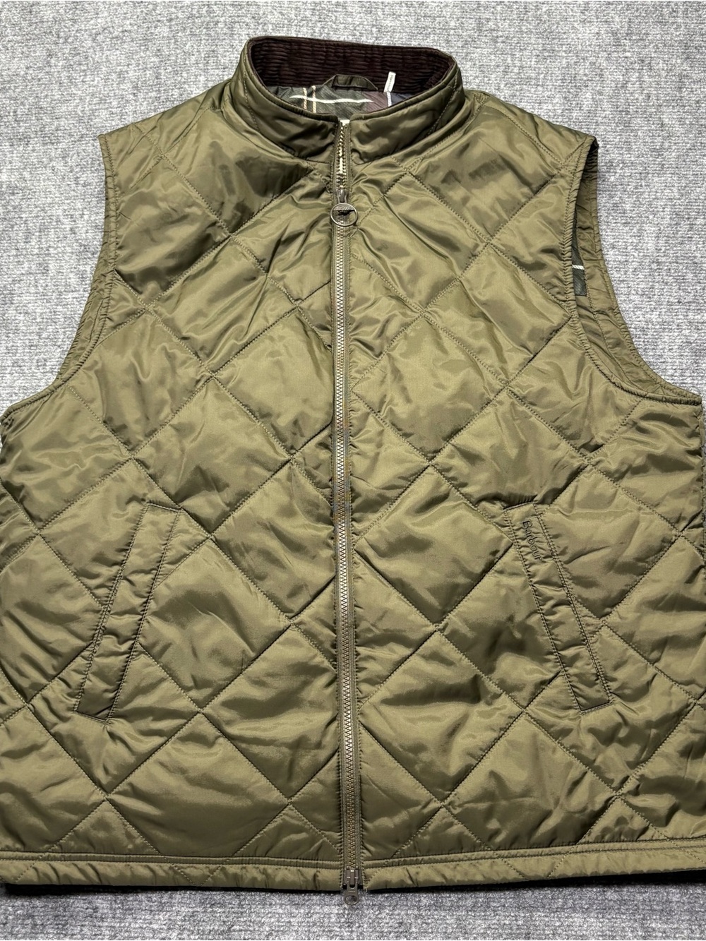 Barbour Finn Gilet Quilted Vest Mens XXL Olive Green MG10055 Corduroy Collar